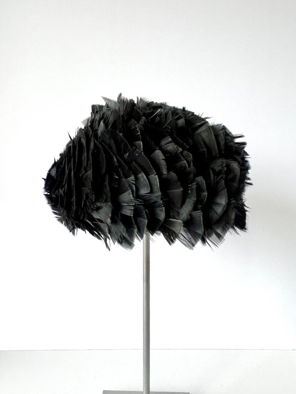 Vintage B. Foreman Pillbox Style Hat with Black Feathers, Made in France